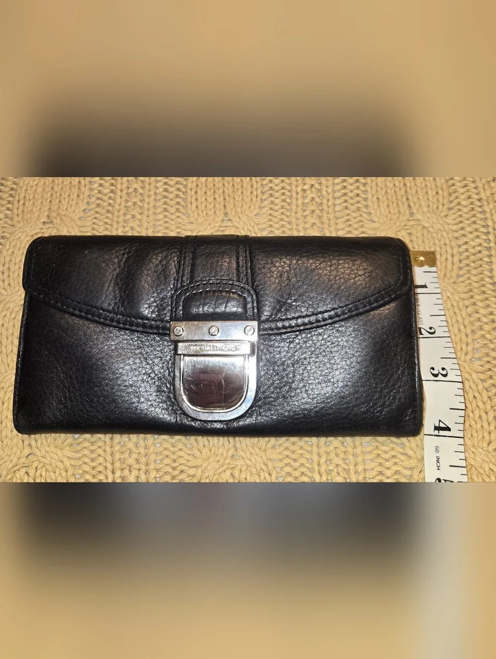 Michael Kors Black Leather Wallet with Silver-Tone Lock